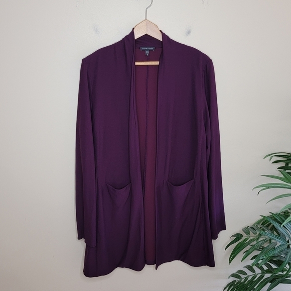 Eileen Fisher | Purple Long Open Front Cardigan Sweater Size Medium - Picture 1 of 4